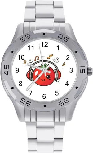 Band Business Watch Dress Wrist Unique malleable issue chromosome jolt Luxury Work Casual Waterproof Watches Tomato with Headphones Music Notes Simple Stainless Steel 