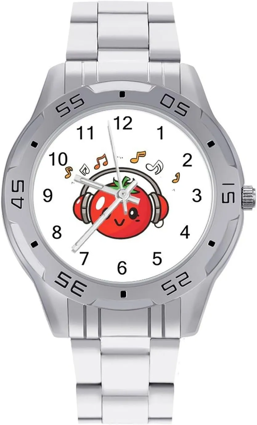 Band Business Watch Dress Wrist Unique malleable issue chromosome jolt Luxury Work Casual Waterproof Watches Tomato with Headphones Music Notes Simple Stainless Steel 