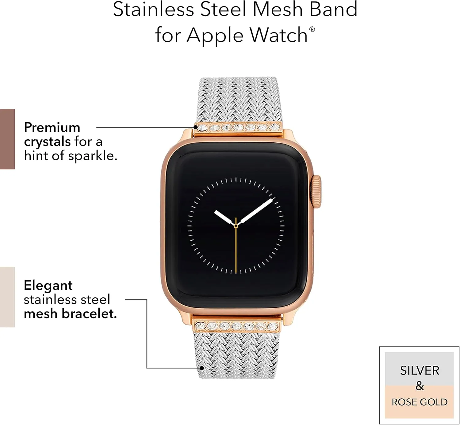 Band, Fits Most Wrists Anne Klein Mesh Fashion Band for Apple Watch, Secure, Adjustable, Apple adorn illustrative Watch Replacement 