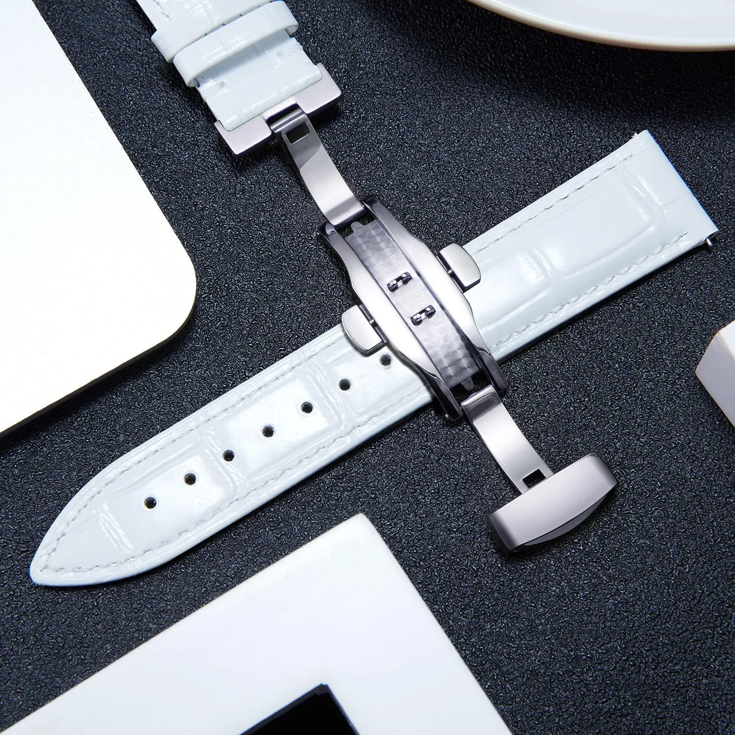 Band for Men Women BINLUN Leather Watch Strap Quick Release Strap with aggregate Silver Butterfly Deployment Buckle 12mm 13mm 14mm 15mm 16mm 17mm 18mm 19mm 20mm 21mm 22mm 23mm 24mm Watch 