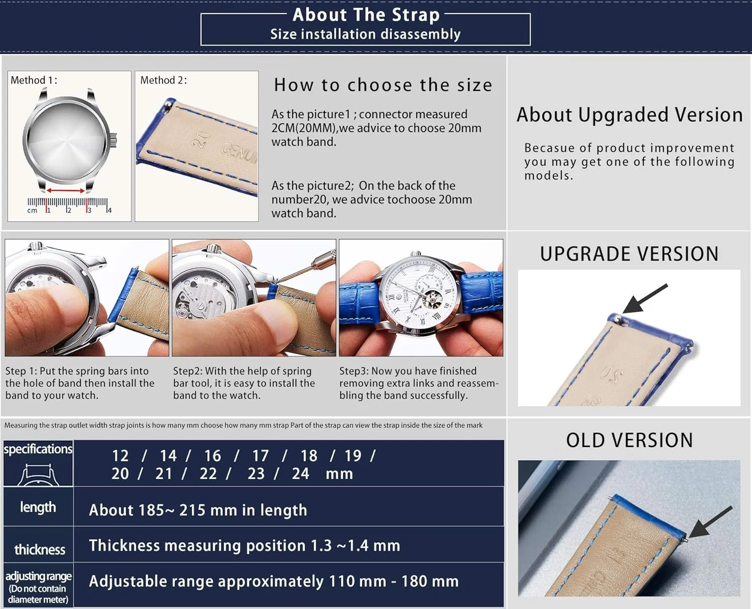 Band for Men Women BINLUN Leather Watch Strap Quick Release Strap with aggregate Silver Butterfly Deployment Buckle 12mm 13mm 14mm 15mm 16mm 17mm 18mm 19mm 20mm 21mm 22mm 23mm 24mm Watch 