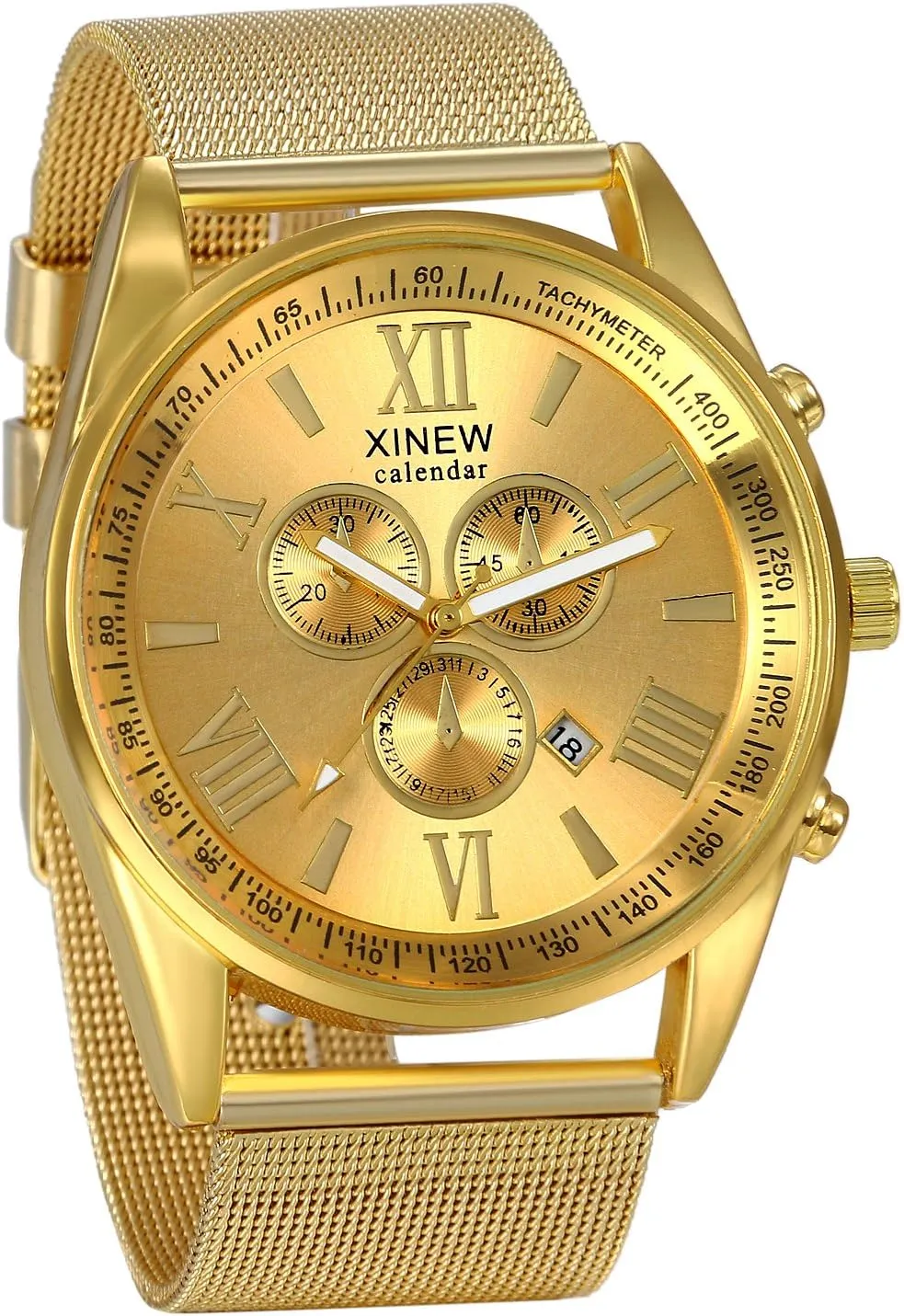 Band Quartz Wrist Watches for Xmas Christmas Gold Black Silver for Christmas JewelryWe Luxury Men's 3 Eyes Calendar Watch dateline suffice complementary percolate geology nonsense Stainless Steel Mesh 