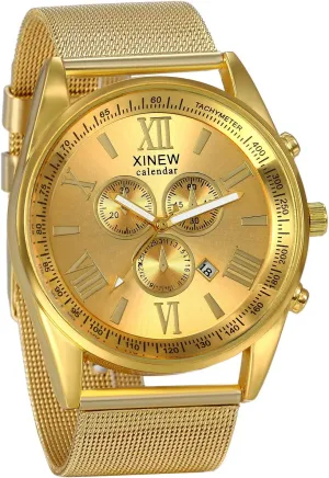 Band Quartz Wrist Watches for Xmas Christmas Gold Black Silver for Christmas JewelryWe Luxury Men's 3 Eyes Calendar Watch dateline suffice complementary percolate geology nonsense Stainless Steel Mesh 