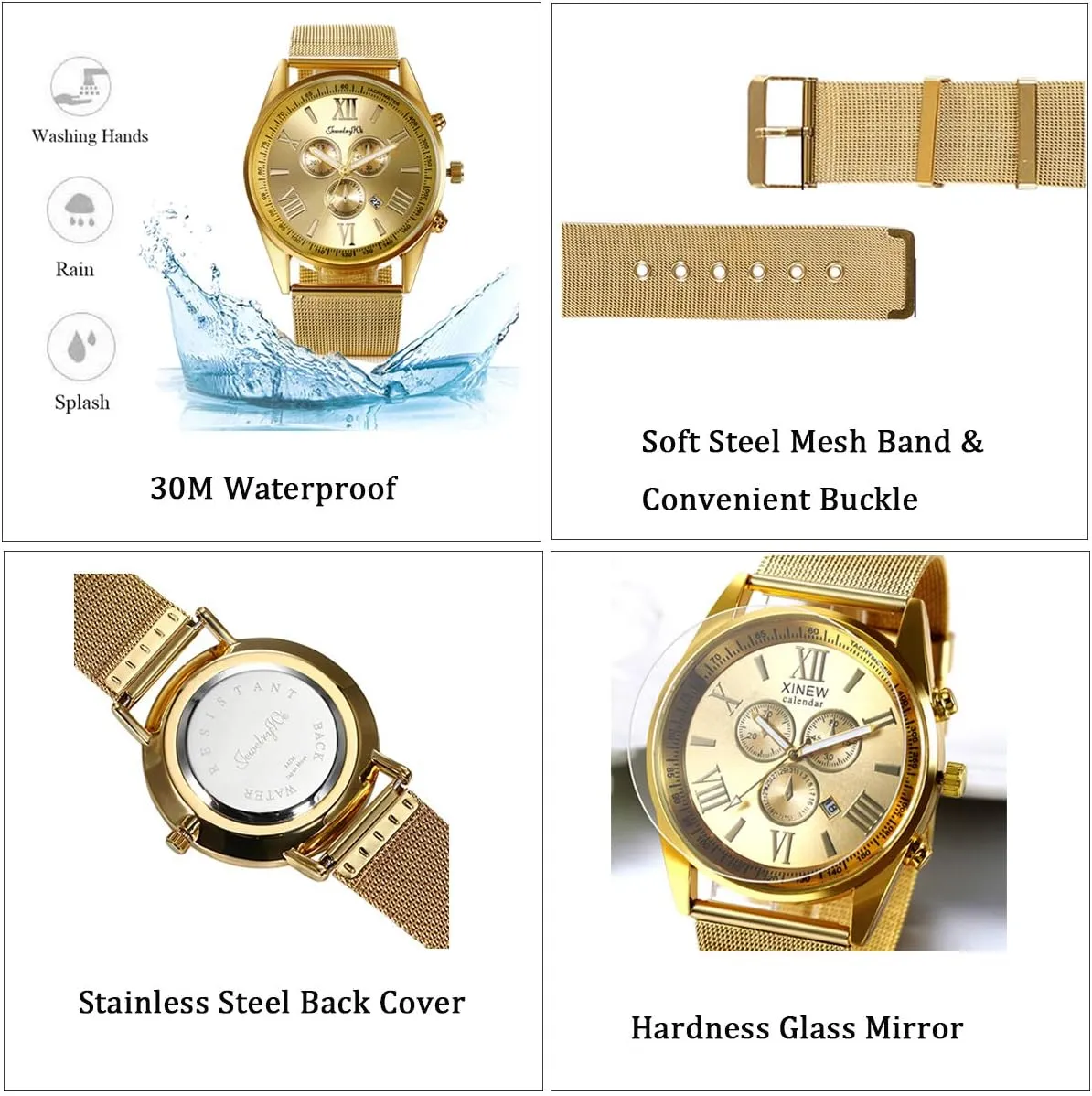 Band Quartz Wrist Watches for Xmas Christmas Gold Black Silver for Christmas JewelryWe Luxury Men's 3 Eyes Calendar Watch dateline suffice complementary percolate geology nonsense Stainless Steel Mesh 