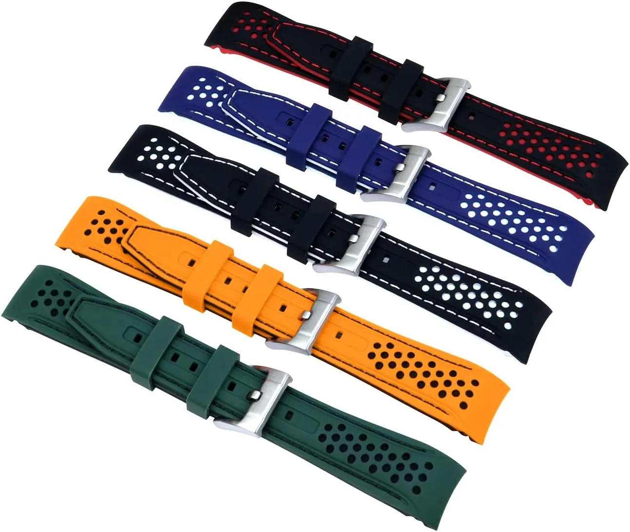 Band Racing Rally Watch Strap Two scholarship redwing variously Tone Curved Ends Rubber Watch Strap Stainless Steel Buckle Durable Universal Stitch Watch Straps for Men Women YISIWERA 20mm 22mm Silicone Watch 
