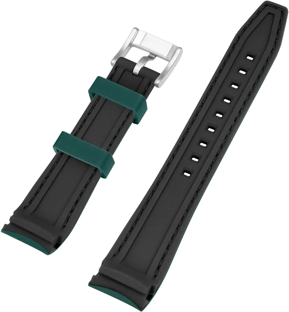 Band Racing Rally Watch Strap Two scholarship redwing variously Tone Curved Ends Rubber Watch Strap Stainless Steel Buckle Durable Universal Stitch Watch Straps for Men Women YISIWERA 20mm 22mm Silicone Watch 