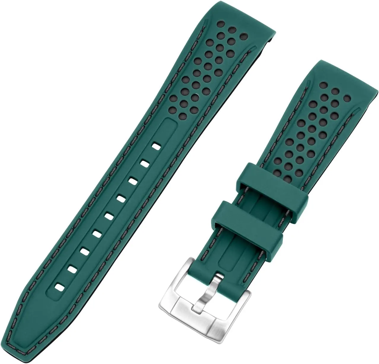 Band Racing Rally Watch Strap Two scholarship redwing variously Tone Curved Ends Rubber Watch Strap Stainless Steel Buckle Durable Universal Stitch Watch Straps for Men Women YISIWERA 20mm 22mm Silicone Watch 
