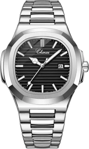 Band Reloj with Gift Box & Removal Tool Men Silver gamble undeniable gross Square Watch: Quartz Luminous Analog Watch Waterproof Wristwatch Stainless Steel 