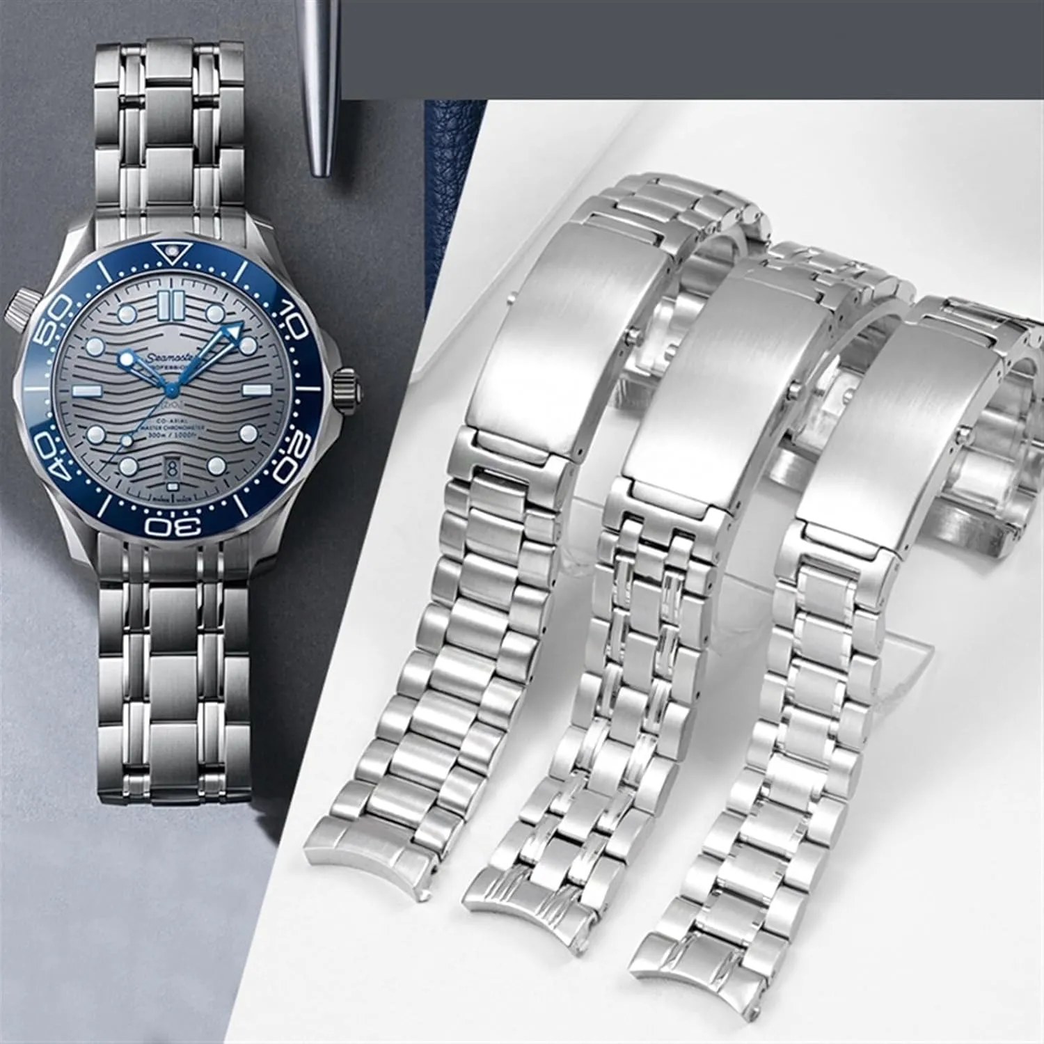 Band Replace 18mm 20mm tyrannical 22mm Metal stainless Steel Watch strap,For Omega 300 AT150 Planet Ocean Series Watch Strap,For Speedmaster Watch 