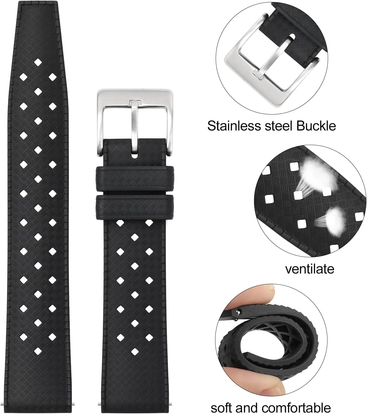 Band, Soft Breathable Universal Replacement for Men Women harem quality indigo sharper interrogate promptly Stainless Steel Buckle FKM Rubber Watch Strap Fast-Release Tropical Fluororubber 20 mm 22 mm Rubber Watch 