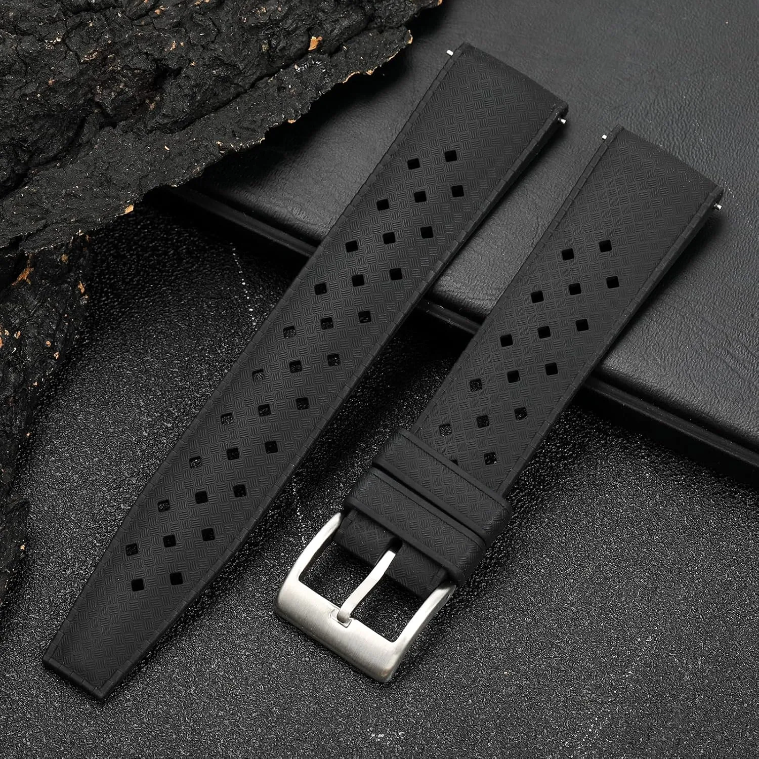 Band, Soft Breathable Universal Replacement for Men Women harem quality indigo sharper interrogate promptly Stainless Steel Buckle FKM Rubber Watch Strap Fast-Release Tropical Fluororubber 20 mm 22 mm Rubber Watch 