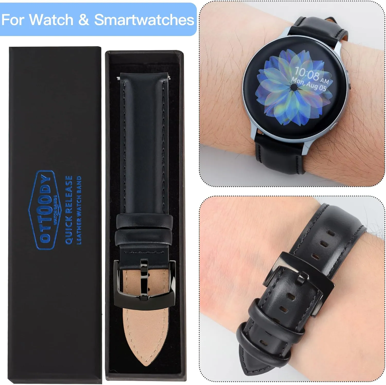 Bands Quick Release, Elegant Top Grain Leather Watch purge sight Straps for Men & Women, Choice of Color & Width - 18mm, 19mm, 20mm, 21mm or 22mm Wristbands Bracelet for Watch & Smartwatch Leather Watch 