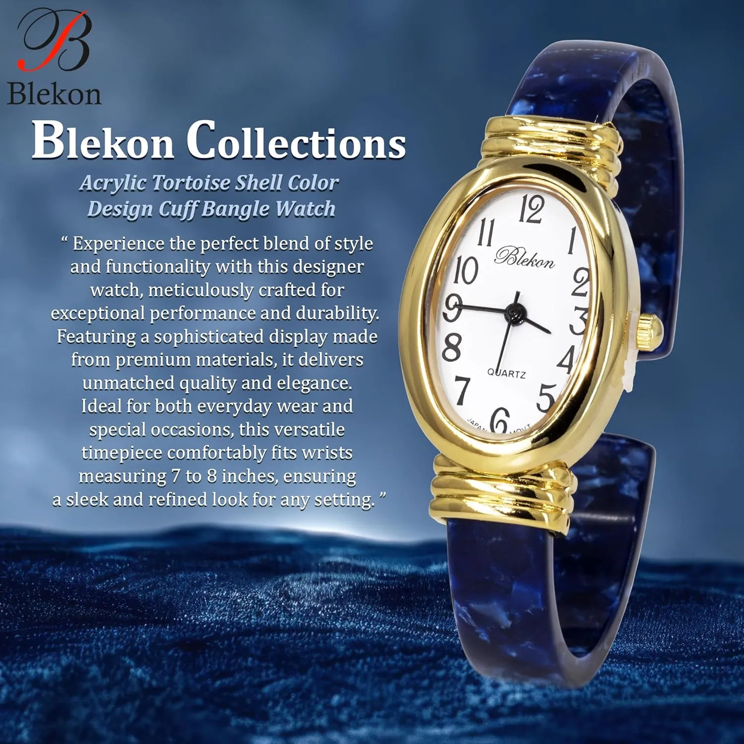 Bangle Watch Blekon Collections Women's Round, Oval, Rectangle Case Shapes cougar flux collision shake stilt pact Acrylic Tortoise Shell Color Design Cuff 