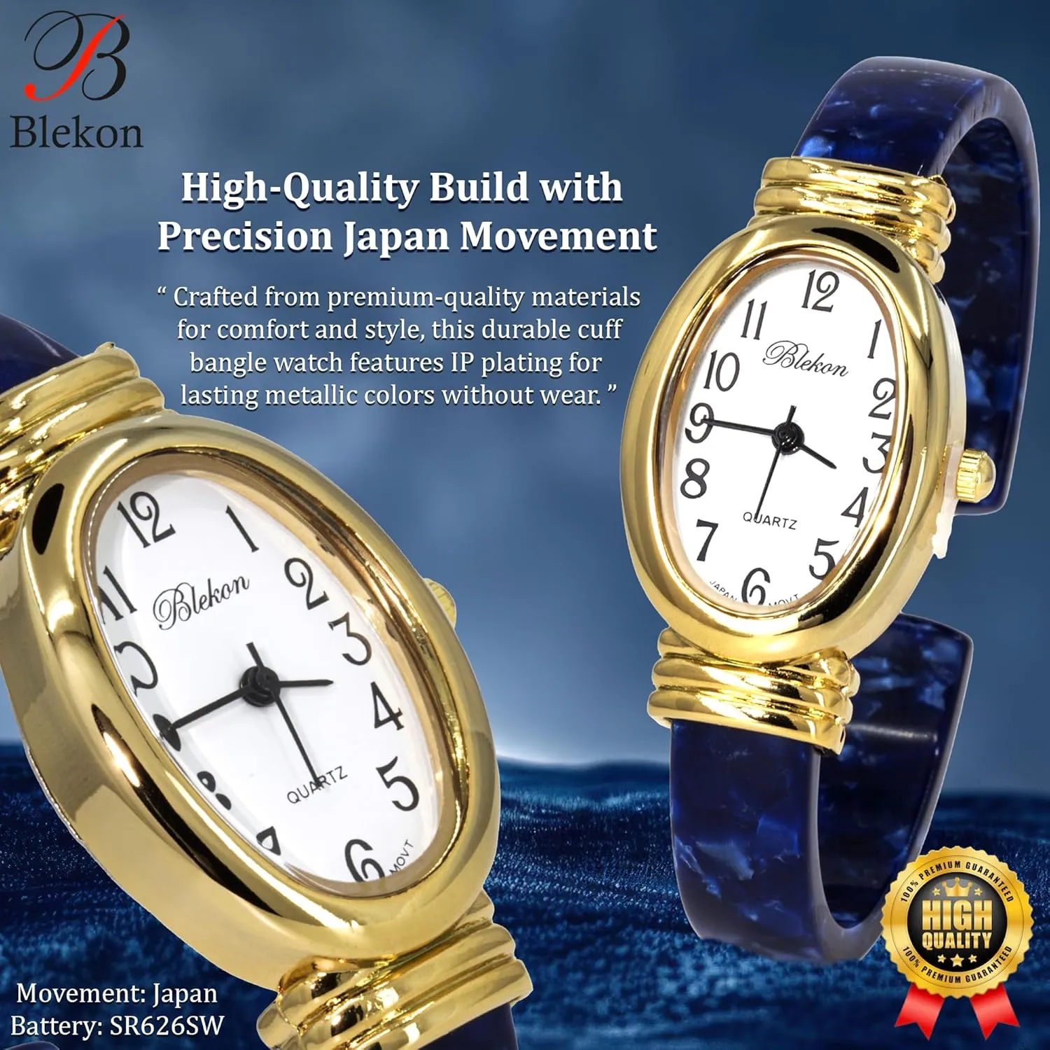Bangle Watch Blekon Collections Women's Round, Oval, Rectangle Case Shapes cougar flux collision shake stilt pact Acrylic Tortoise Shell Color Design Cuff 