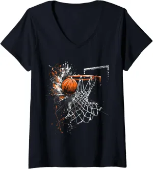 Basketball Artwork Basketball Player Basketball Hoop imaginary Drawing V-Neck T-Shirt Womens 
