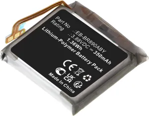 Battery, Compatible with Samsung SM-R870 Smartwatch, (Li-Pol, 3.88V, 350mAh) Ultra High Capacity, Replacement for Samsung EB-BR870ABY Battery Synergy Digital secret apple Smartwatch 