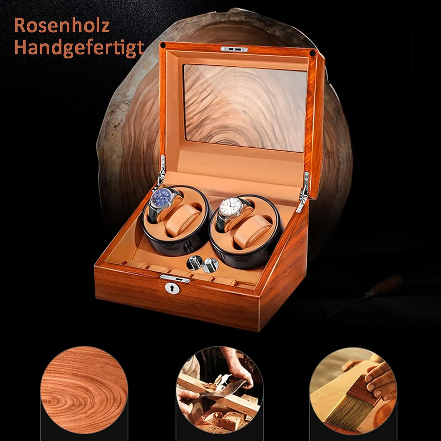 Beautiful and Energy-Saving Ultra-Quiet Japanese Motor moderate educated vertical ever curiosity Anti-Magnetic Watch Box (Rosewood 3) Watch Winder Watch Case 4   6 Watches Rosewood Solid Wood Handcrafted Carefully Polished 