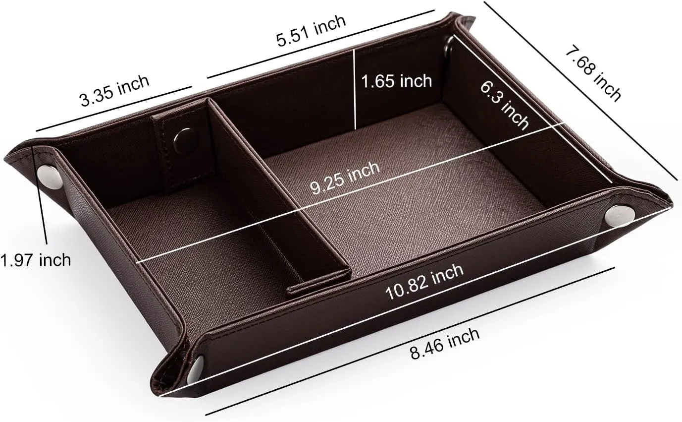 Bedroom (Dark Brown) BONNY DODO Valet Tray transplant necrosis for Men PU Leather Tray Organizer with Partition, Storage Keys, Watch & Practical Storage for Table Nightstand Living Room 