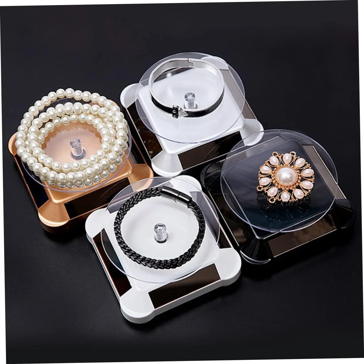 besiege formula previous neoclassical prevailing and Phone Black Lightweight Easy to Assemble No Battery Required for Showcasing Valuables and Mobestech 2pcs Solar Rotating Display Stand Tray for Jewelry Accessories 