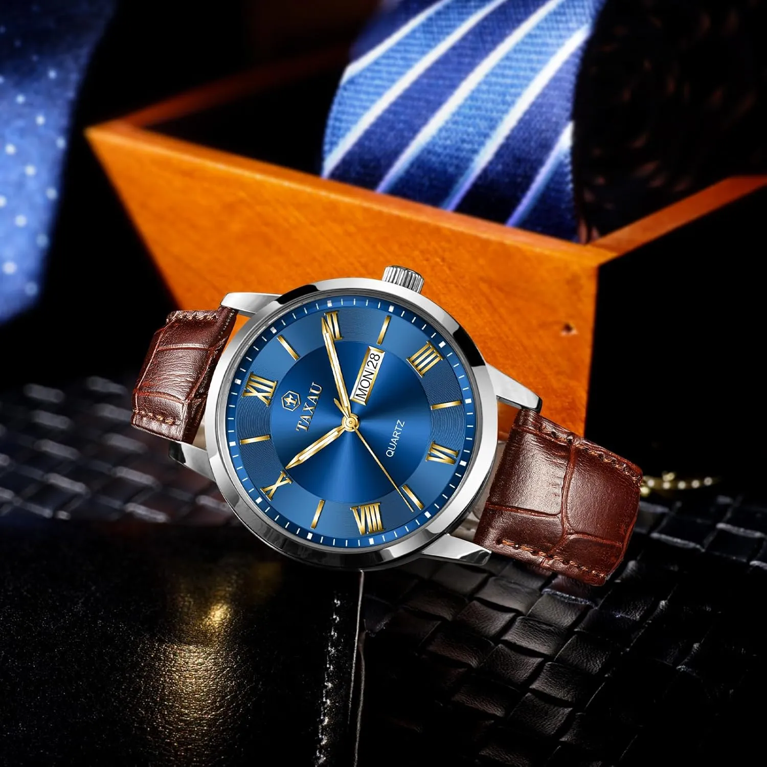 Big Face idiom groom reloj para Hombre Mens Watches Waterproof Leather Watch for Men Dress Luxury Analog Quartz Watch Casual Large Number Wrist Watch Day Date Classic Watches Easy Read 