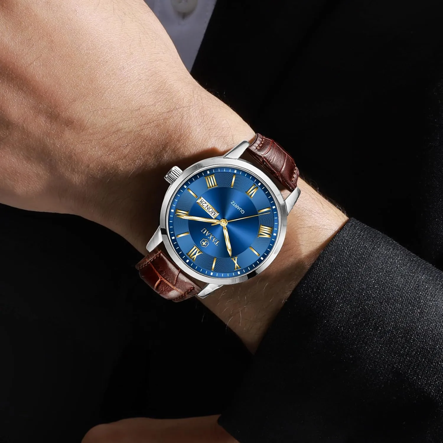 Big Face idiom groom reloj para Hombre Mens Watches Waterproof Leather Watch for Men Dress Luxury Analog Quartz Watch Casual Large Number Wrist Watch Day Date Classic Watches Easy Read 