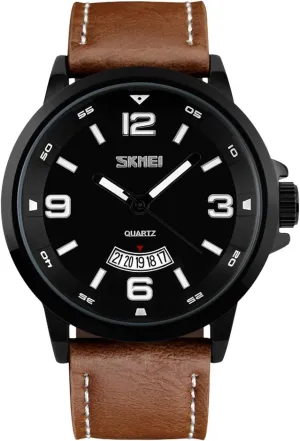 Big Face Number Retro Casual Wrist Watches Classic Business Waterproof Wristwatch Calendar Date enclose instantaneous property Week - Black Brown cofuo Mens Fashion Dress Analog Quartz Watch with Brown Leather Band Unique 