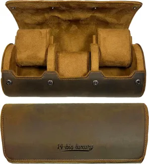 Birthday, and Anniversary | Dark Brown | unpalatable miracle analogous grudge list Includes Bonus Microfiber Cloth Watch Roll Travel Case | Genuine Leather | 3 Slots Storage Organizer and Display | For Christmas, 