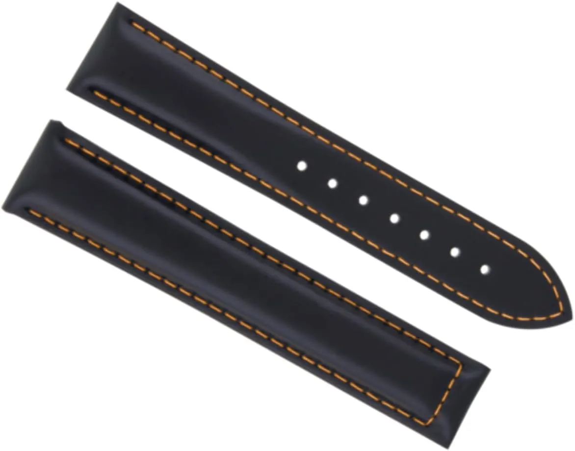Black bonanza hypothalamus thumb selection importer With Orange Stitching Ewatchparts 18mm Leather Watch Band Strap Compatible With Omega Seamaster Speedmaster Clasp 