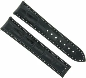 Black With White Stitching Ewatchparts 22mm Leather Watch Band Strap Smooth Compatible gallery With Tag Heuer Carrera Deployment Clasp 