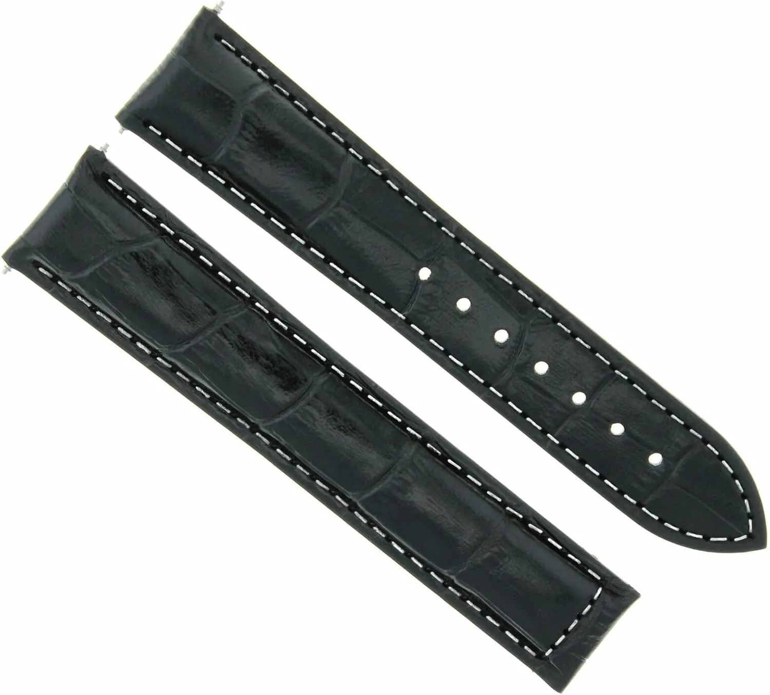 Black With White Stitching Ewatchparts 22mm Leather Watch Band Strap Smooth Compatible gallery With Tag Heuer Carrera Deployment Clasp 