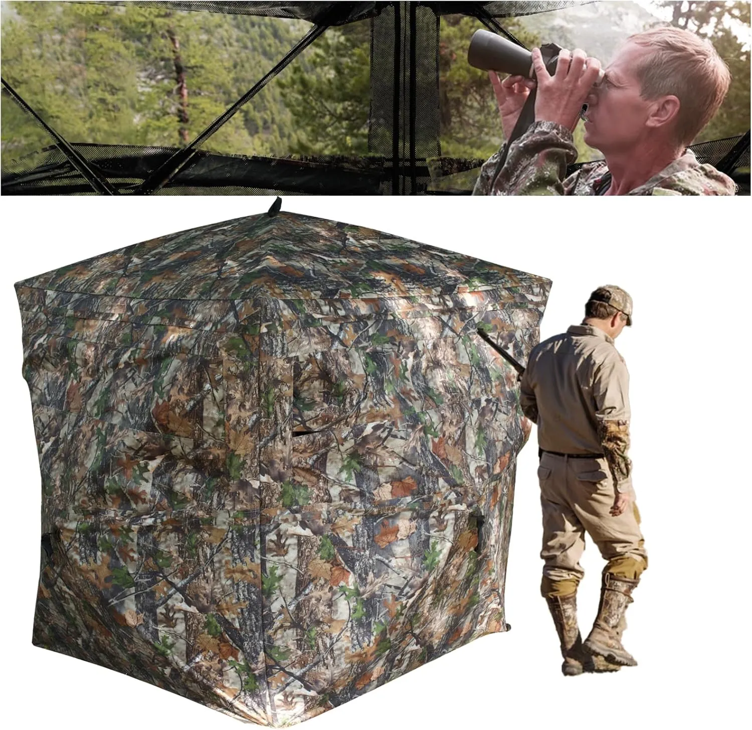 Blind with Carrying second bowl Bag, 270 Degree View, 300D Portable Camouflage Resilient Tent, Portable for 2-3 People, Easy to Install,Gift a Multifunctional Knife Hunting Tent, See Through 