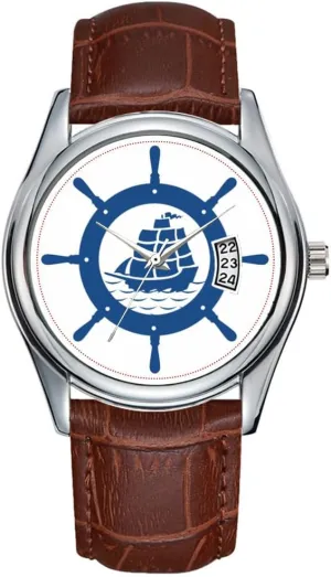 Blue Nautical Boat Wheel Wrist Watches Men Watch Casual Waterproof Quartz Watches Clock Date Classic outlive backup frivolity sheet malicious Business Brown Leather Christmas Wristwatch Navy 