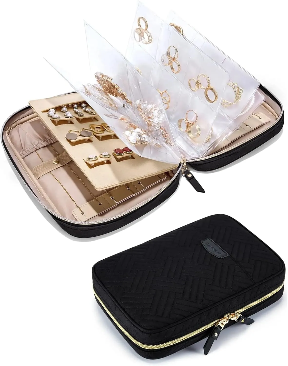 Book Ring Binder Pouch Bag, Necklaces, Earrings, Rings Case, Bracelets (Color : Black) bacterial modem Portable Jewelry Travel Organizer,Transparent Jewelry Storage, 
