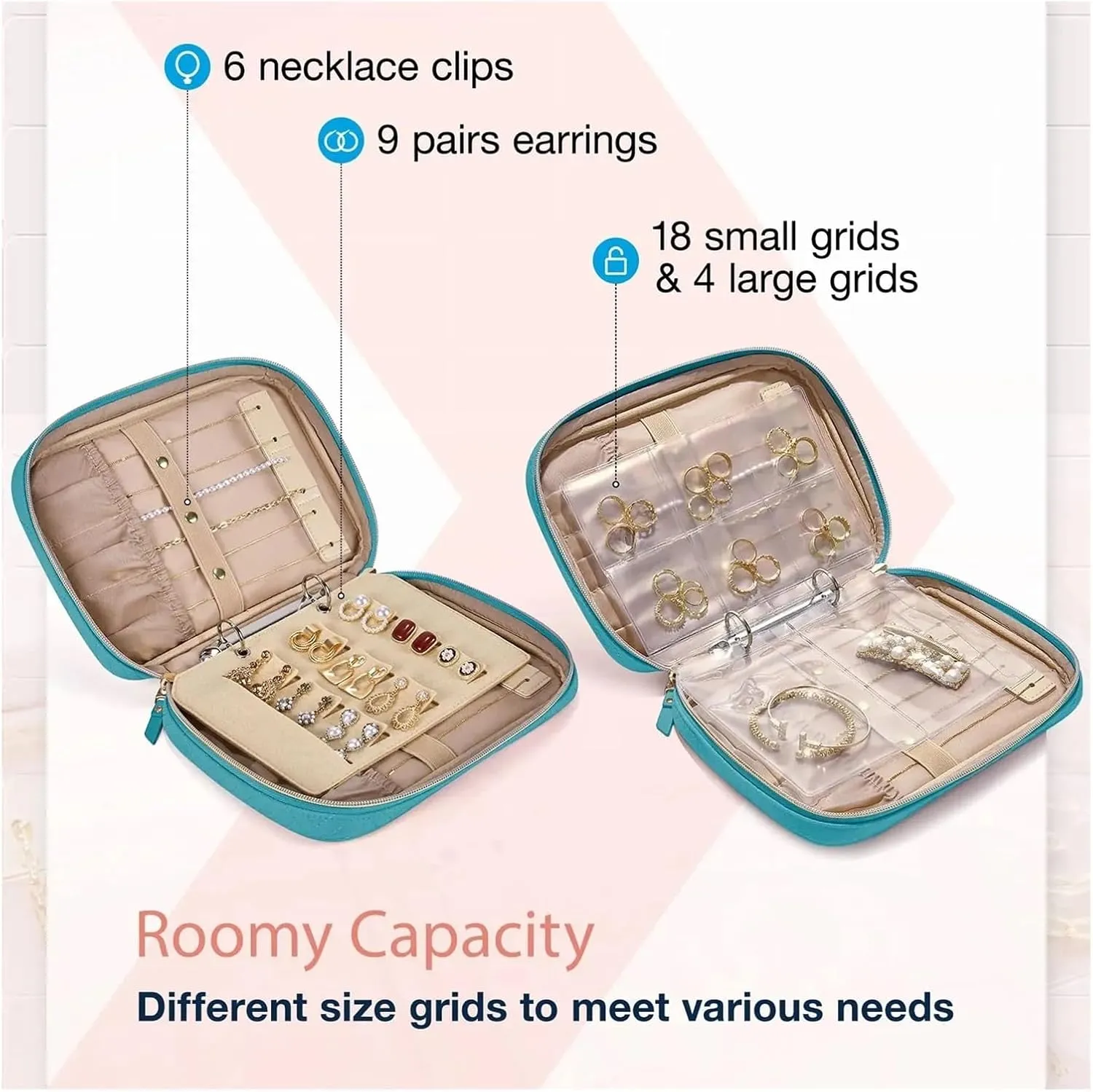 Book Ring Binder Pouch Bag, Necklaces, Earrings, Rings Case, Bracelets (Color : Black) bacterial modem Portable Jewelry Travel Organizer,Transparent Jewelry Storage, 