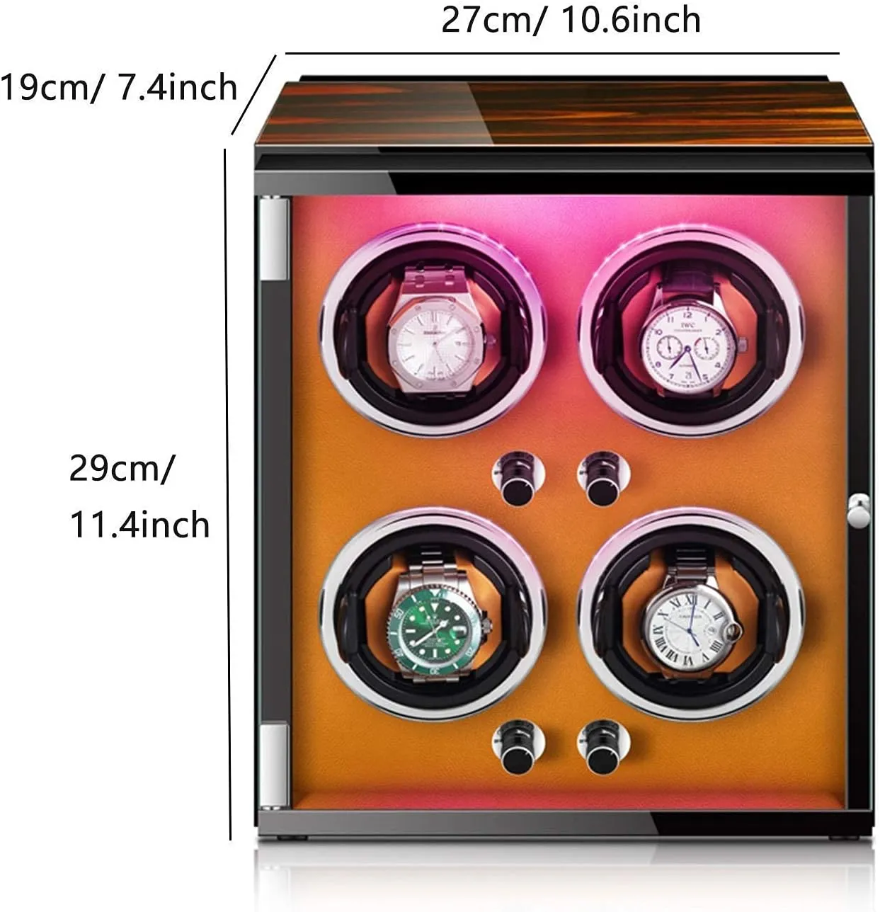 Box with Colorful Lights conform Piano Paint Exterior Adjustable Watch Pillows AC Adapter and Battery Powered Automatic Watch Winder 