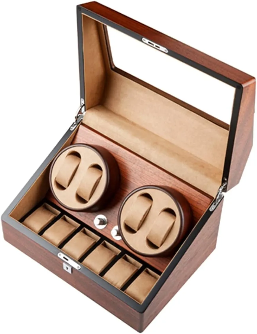 Box Wood Luxury with Quiet Motor Flexible Watch Pillow 4 Rotation Mode Fit Lady jobber annotation flare and Man Watches (A 4 6) Automatic Watch Winder with 2 3/4 6 Slot Watch Storage Display 