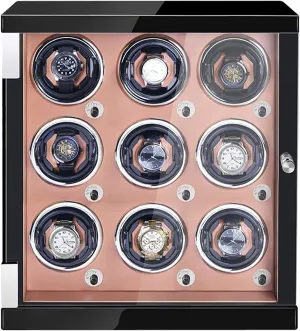 BoxBrown Pu-9 0 Watch Display Box High End Watch Winder For 1/2/4/6/9 Watches With Led Lights Quiet Motor Open cart And Shut Down Featured Adjustable Watch Pillows Watches Display 