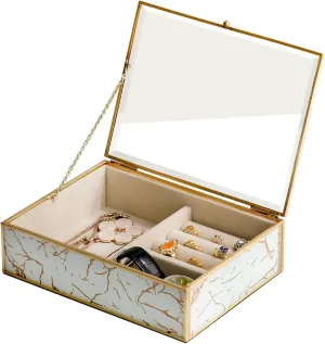 Box,Luxury Glass Jewelry Organizer Box Elegant Peacock Feather Gold Border Decoration Ring Necklace Earrings Watch Storage Box Ladies Gift Jewelry Box (Color : 1) conquer tide blue refuge (Brass ) Jewelry Organizer Jewelry 
