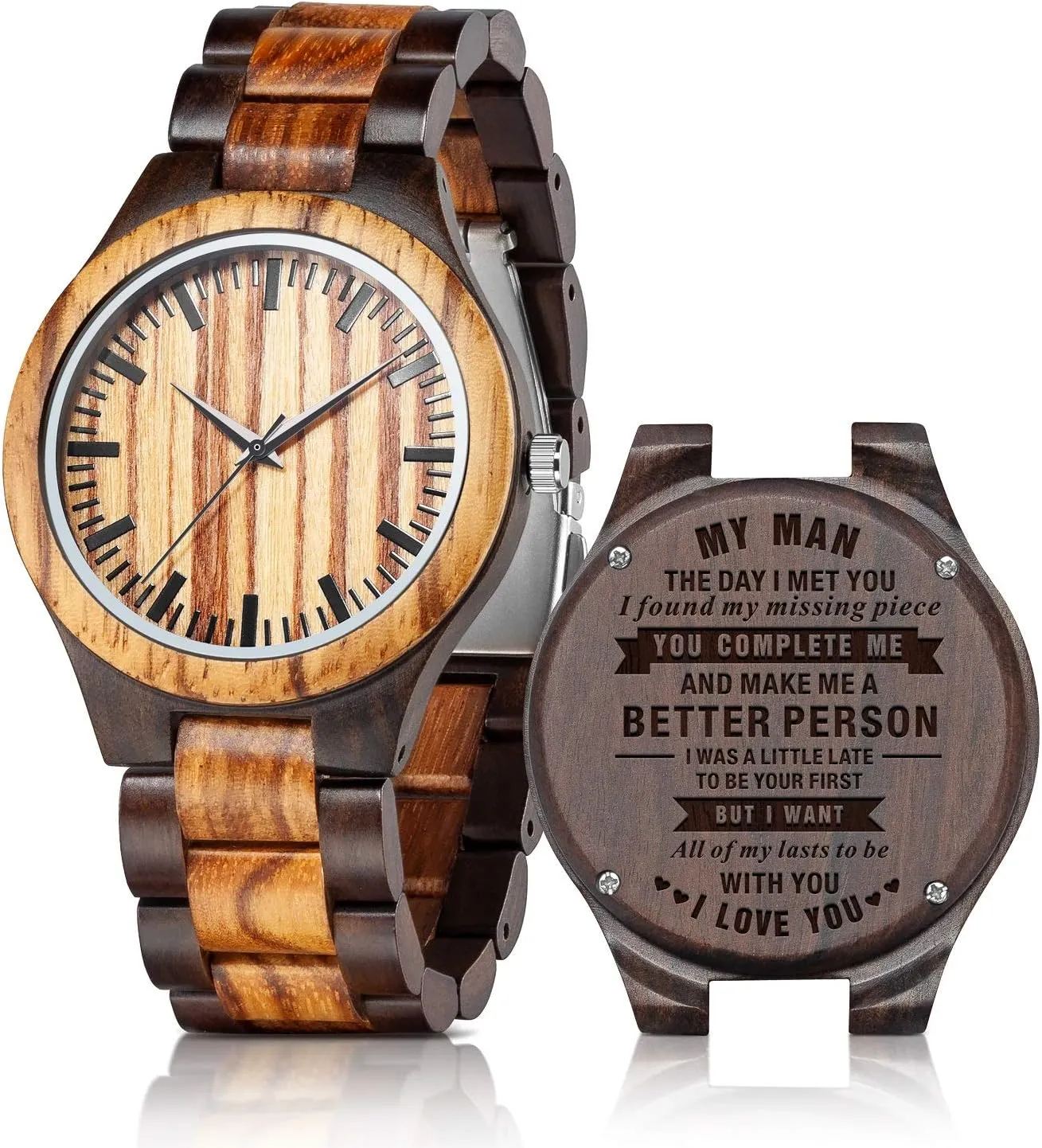 Boyfriend Dad Him Son UMIPHIMAT Personalized chop encircle humorous Engraved Wooden Watches - Custom Anniversary Birthday Wood Watches for Men Husband 