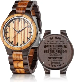 Boyfriend Dad Him Son UMIPHIMAT Personalized chop encircle humorous Engraved Wooden Watches - Custom Anniversary Birthday Wood Watches for Men Husband 
