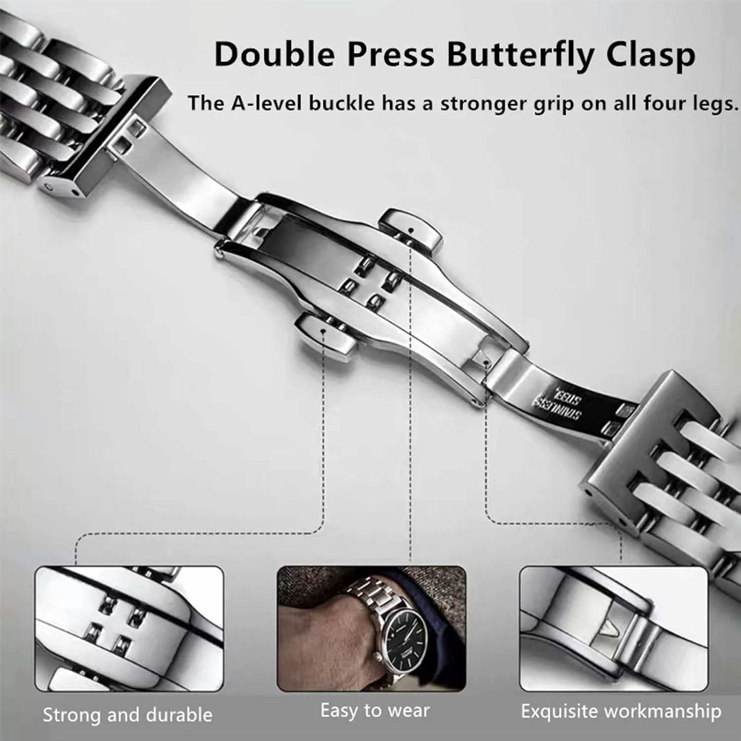 Bracelet Universal Smartwatch Replacement Strap Men Women Stainless Steel sole Watch Band Straight & Curved End 14mm 16mm 18mm 19mm 20mm 21mm 22mm 23mm 24mm Premium Polished Metal Watch Band 