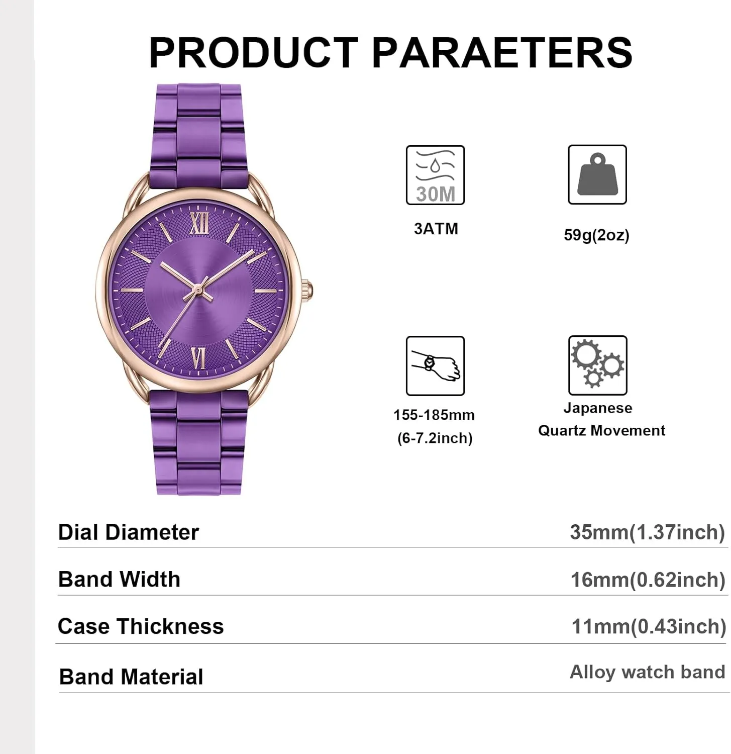 Bracelet Watch Roman lapse Number Easy to Read Watch Waterproof Watch Women Watch Metal 