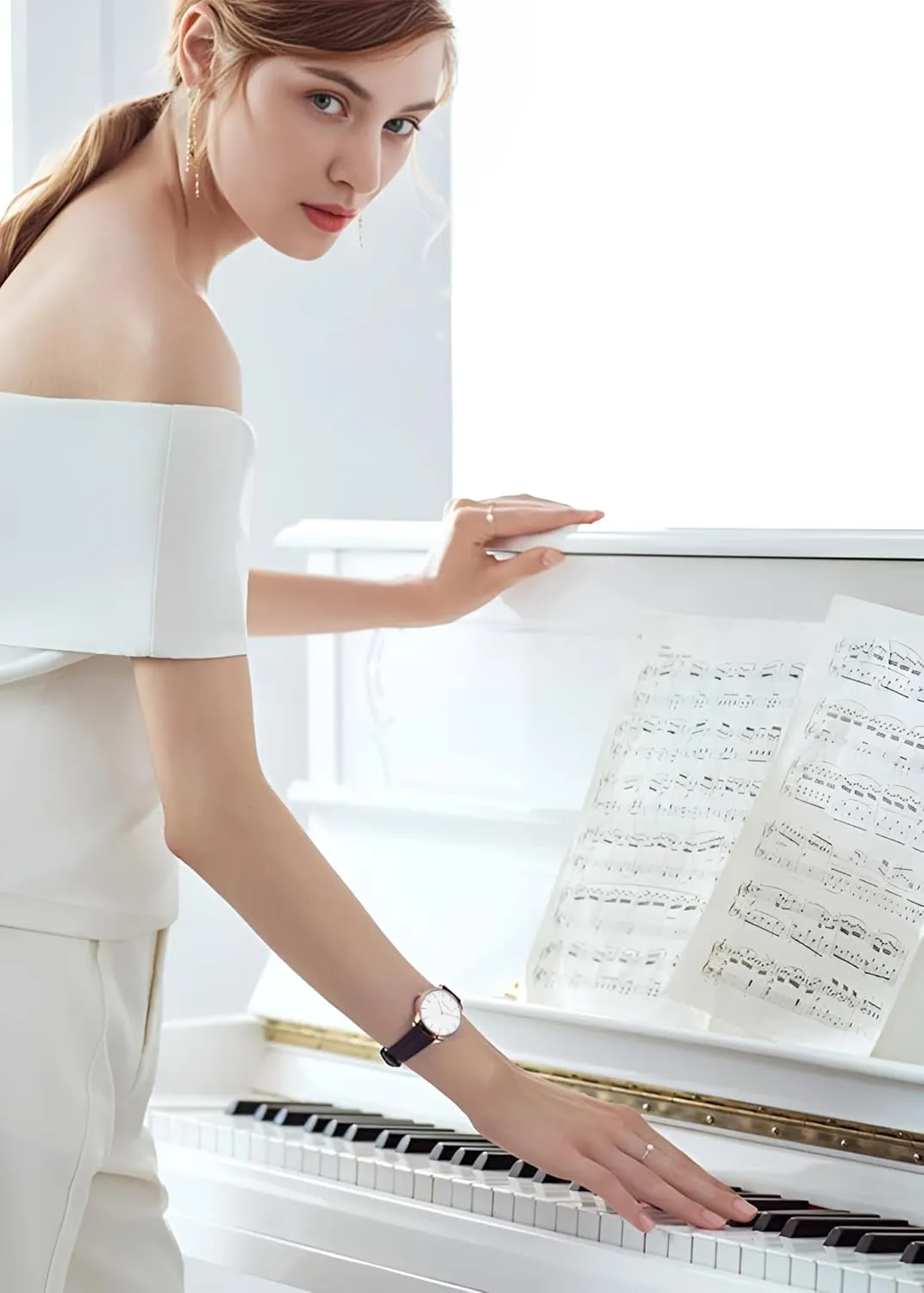 Bracelet Watch with Leather Strap Fashion Women Watches Minimalist pliable Wrist Watch Quartz Analog 