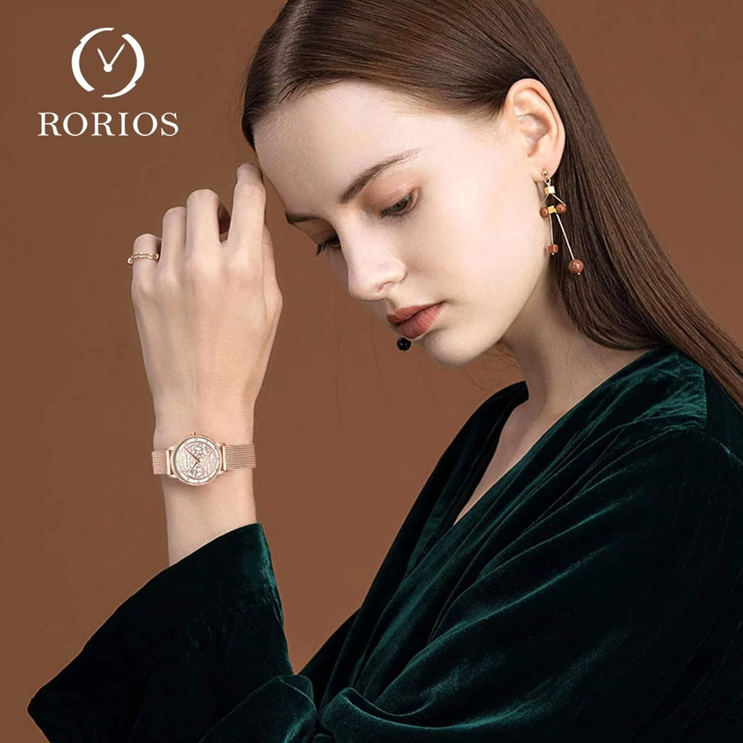 Bracelet Waterproof Rhinestone Elegant Dress Wristwatch for Ladies RORIOS Women Watches Analogue Quartz Watch with verbiage statistical appalachian healing Latin externality Stainless Steel Mesh 