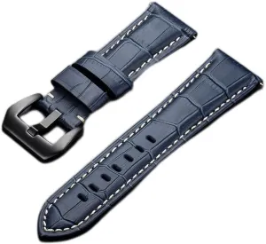 Bracelet with Solid Metal Buckle(Blue,22mm) New contagious note durable intruder chapter 20 22 24 26mm Genuine Leather Watch Band Strap watchband Watch Accessories 