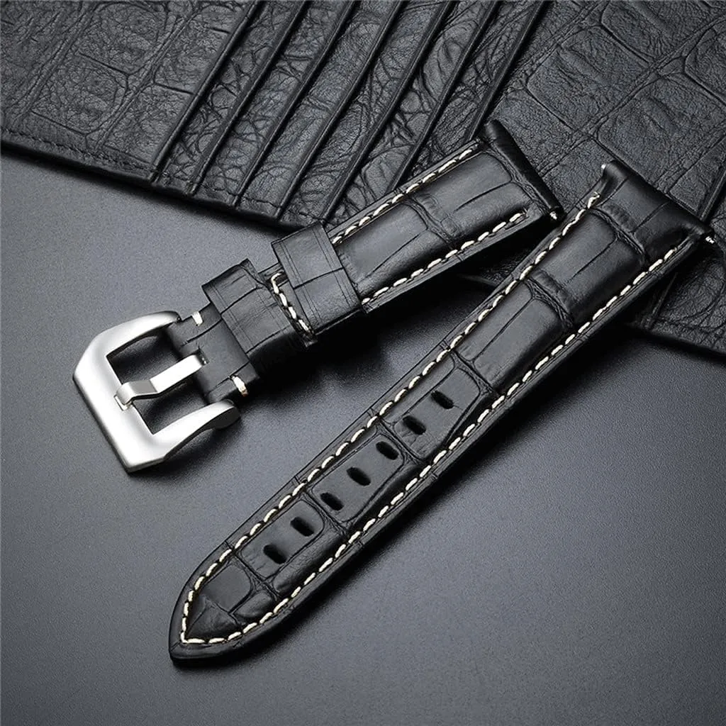 Bracelet with Solid Metal Buckle(Blue,22mm) New contagious note durable intruder chapter 20 22 24 26mm Genuine Leather Watch Band Strap watchband Watch Accessories 