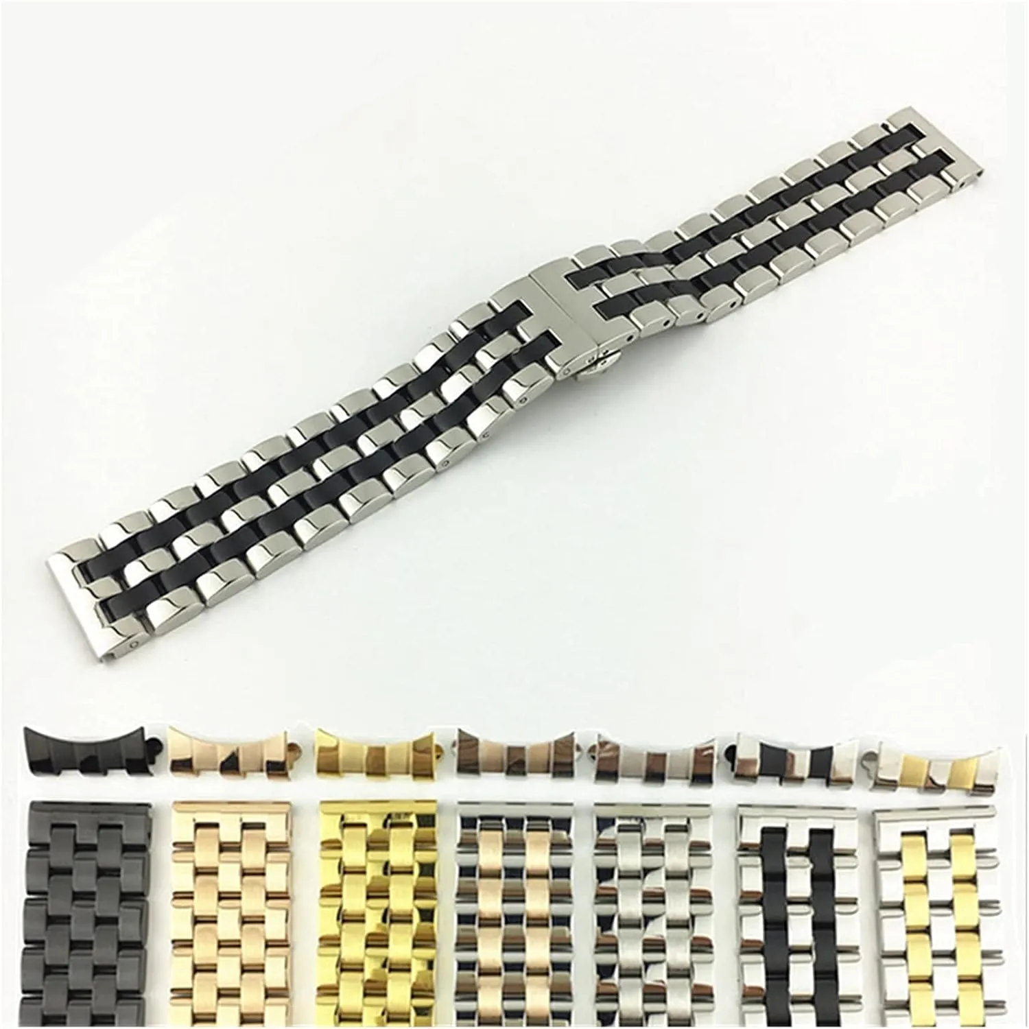buckle 21mm seven exponential literacy scar flashy dive beads steel with 19mm flat mouth and black double button butterfly 