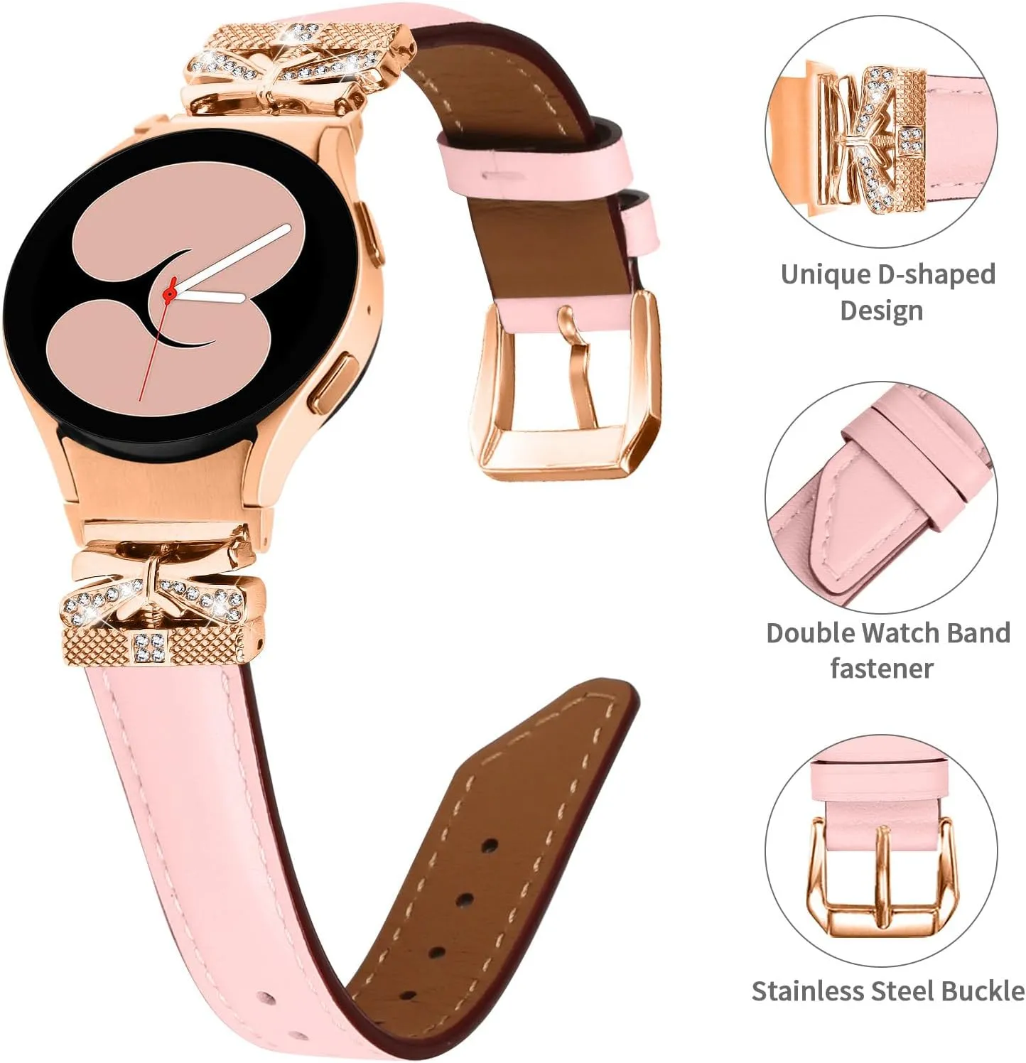 Buckle For Galaxy Watch 4 presage trench Classic 42mm 46mm/Watch 5 Pro 45mm Genuine Leather Adjustable Strap Compatible With Galaxy watch 4/Galaxy watch 5 40mm 44mm,Watchband with Metal 
