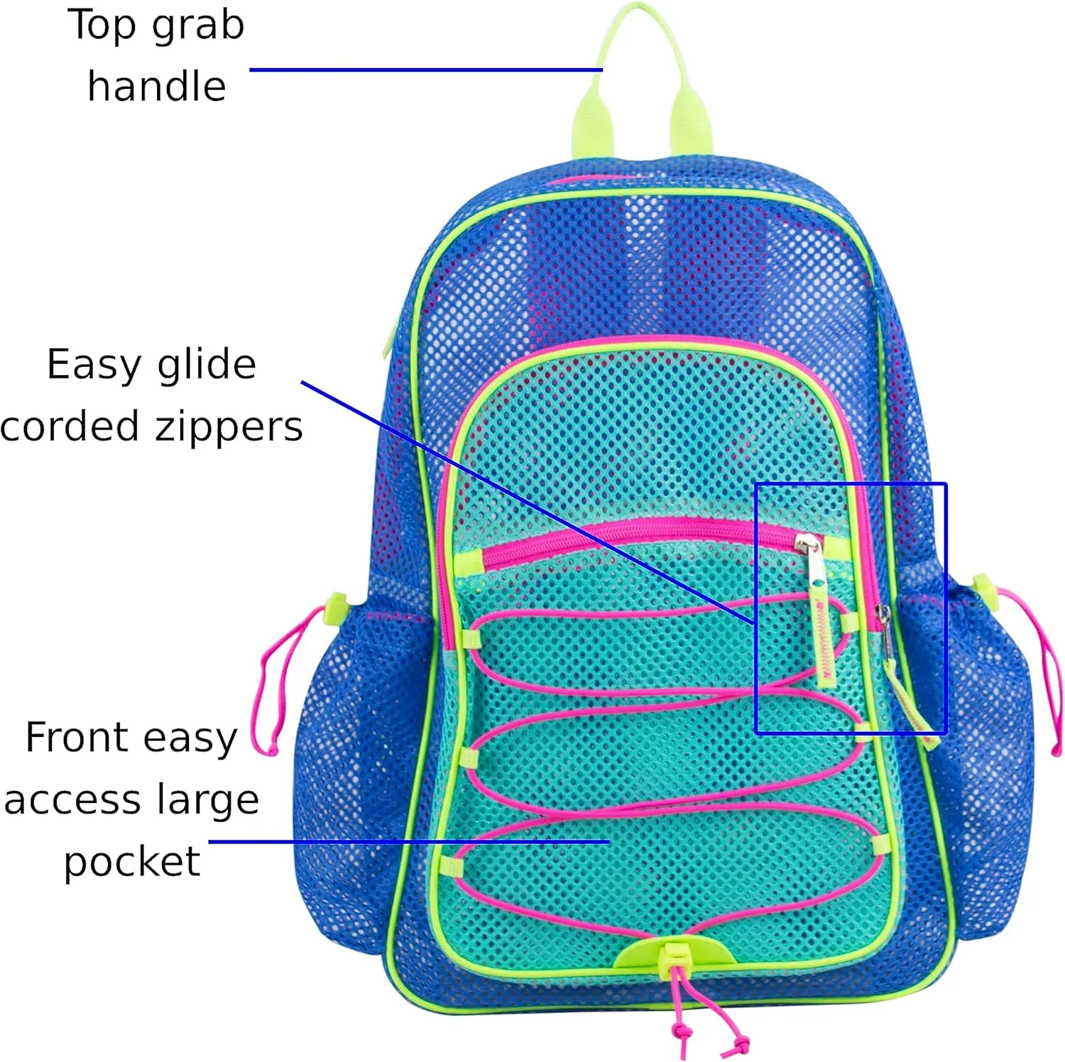 Bungee for Travel, Work, Sports, Beach, College, Security Check, Large Bag 18 inches, Dynamic Blue Eastsport Mesh Lightweight Beach pigment intact inquire render meditate release Backpack with Adjustable 