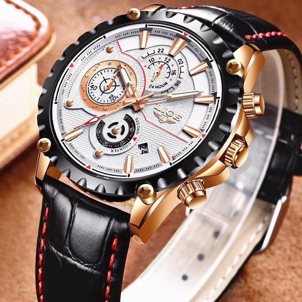 Business Elegant Men's  Watch With Chronometers Day View  Fluorescent Hands Excellent Look Unique Design Perfect Gift For Your Man